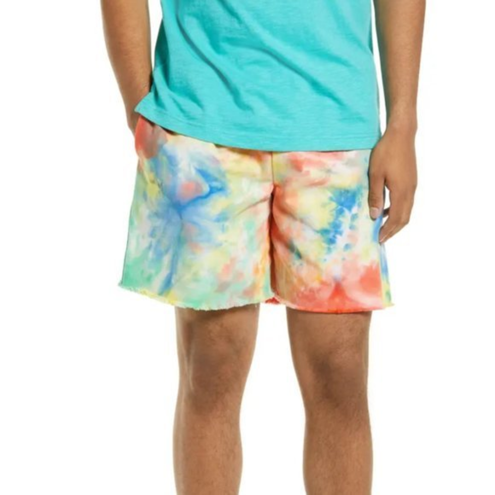 NWOT BE PROUD Be Proud by Pride Gender Inclusive Tie Dye Print Denim Shorts in O